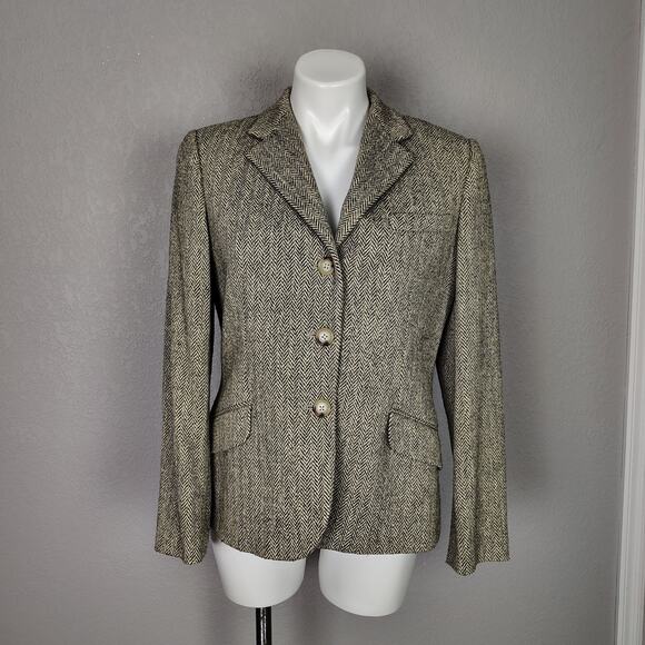Ralph Lauren Wool Silk Blend Herringbone Blazer Jacket 12P Equestrian Preppy - Picture 2 of 16